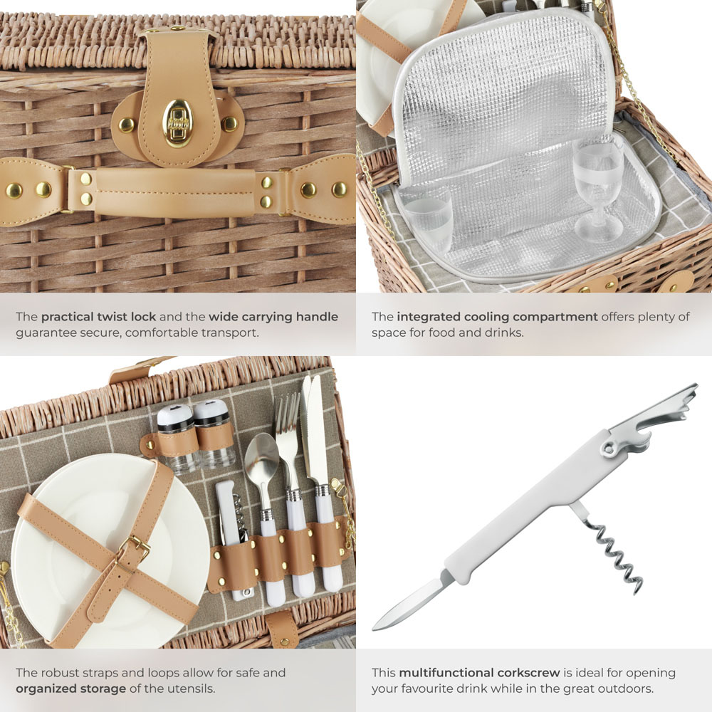 tectake Lange 2 Person Picnic Basket with Cooler Compartment and Accessories Image 5
