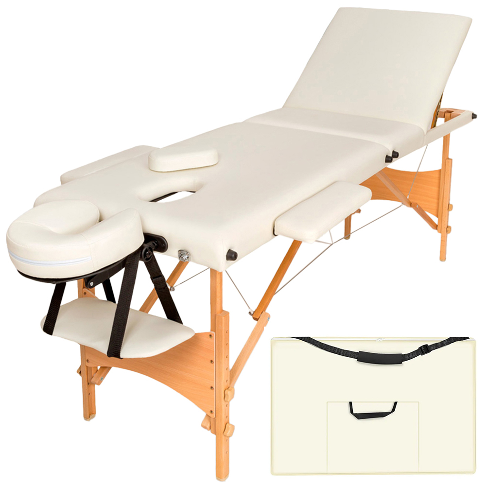 Massage Table Daniel - 3-zones, carry bag, head and armrests, 5 cm thick padding - Beige Image 1