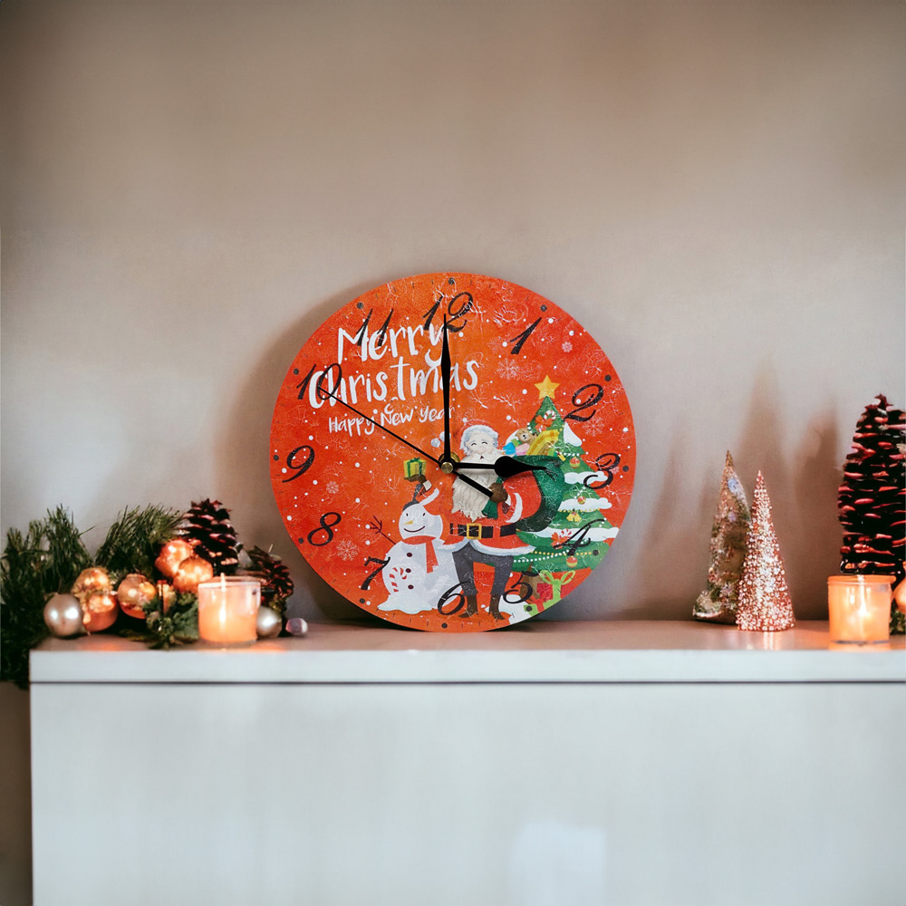 Xmas Haus Christmas Santa and Snowman Wall Clock 23cm Image 2