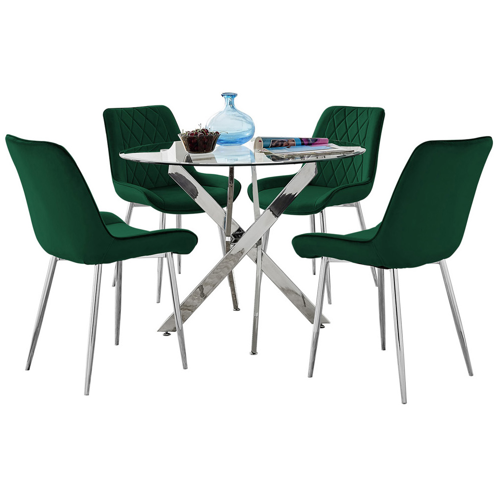 Furniturebox Arona Cesano 4 Seater Round Dining Set Green and Chrome Image 2