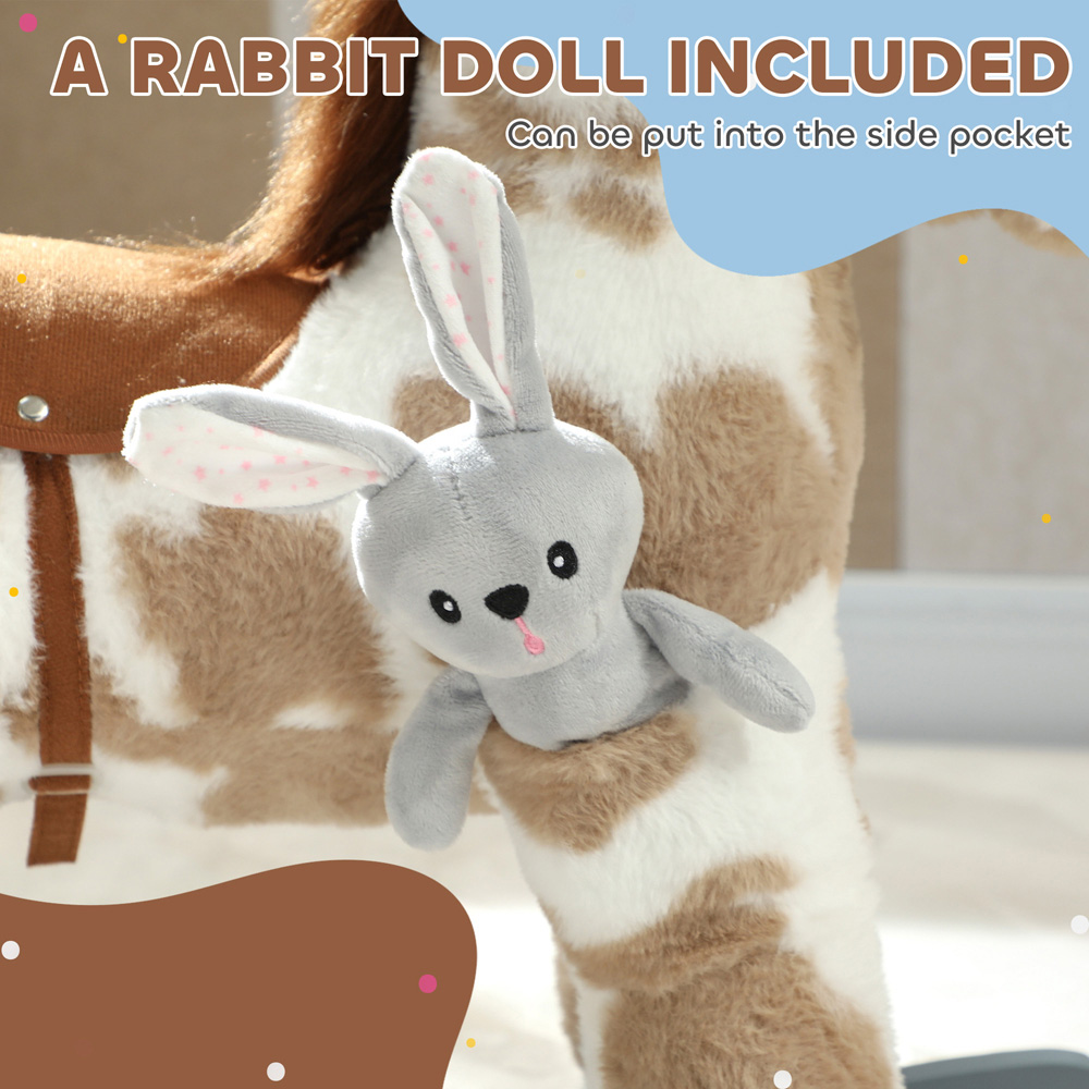 Tommy Toys AIYAPLAY Kids Brown Ride On Rocking Horse with Interactive Sounds and Rabbit Doll Image 7