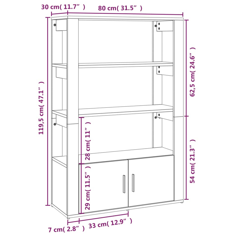 vidaXL 2 Door 3 Shelf White Sideboard Image 9