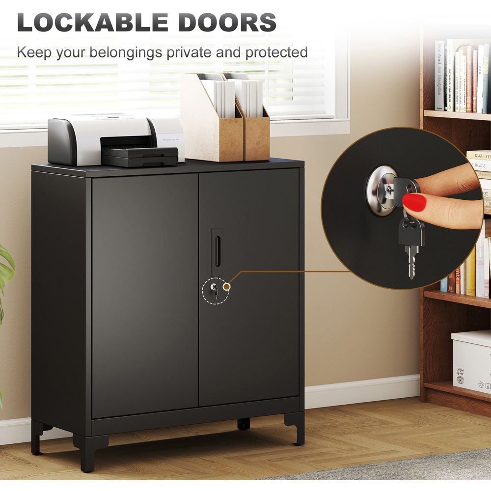 Portland 2 Door Black Metal Lockable Filing Cabinet with Keys Image 8