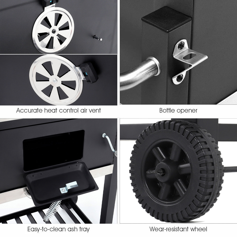 Living and Home Black Charcoal BBQ Grill with Portable Trolley Image 6