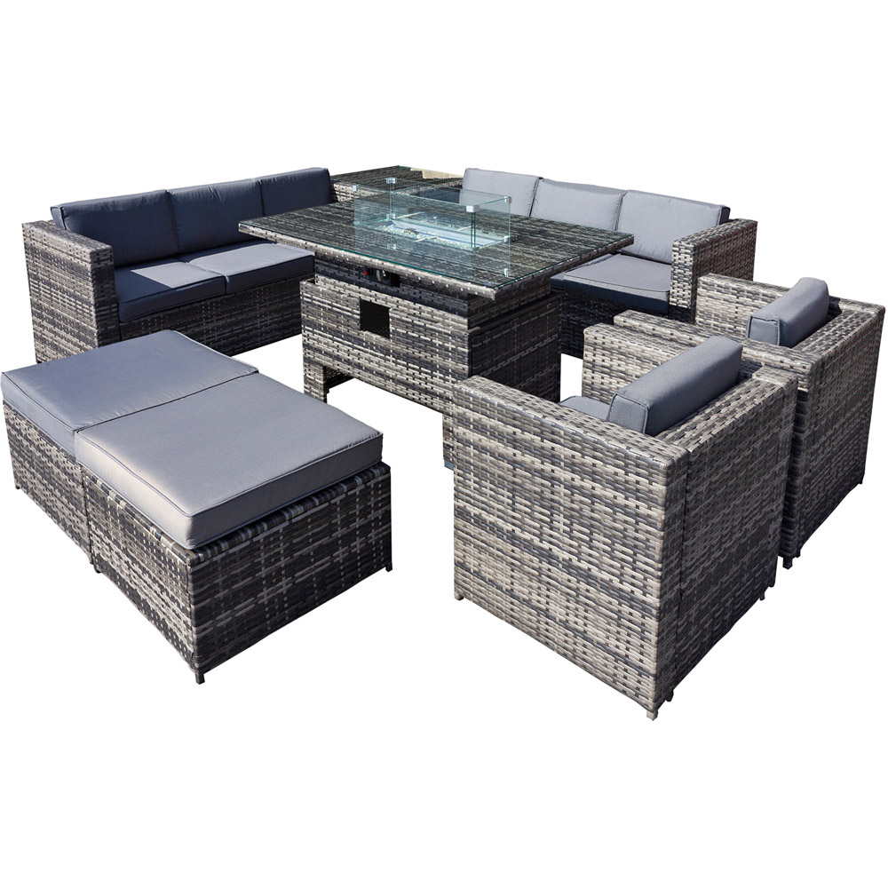 Oseasons Malta 10 Seater Grey Walnut Rattan Rising Firepit U Shape Sofa Set with 2 Footstool Image 2