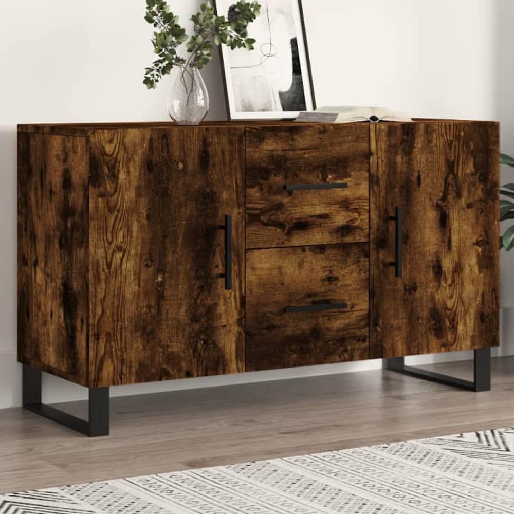 vidaXL 2 Door 2 Drawer Smoked Oak Sideboard Image 1