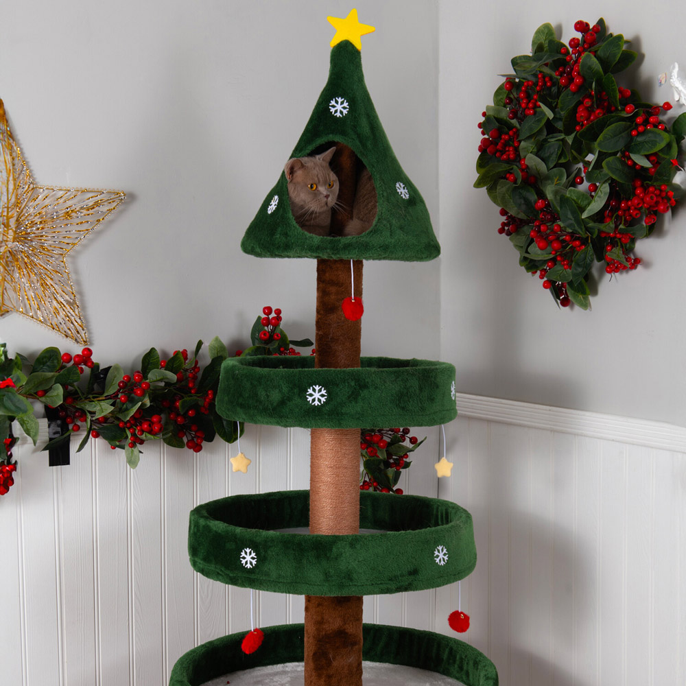 Christmas Tree Cat Tower Green Image 8