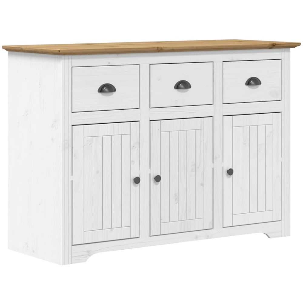 vidaXL Bodo 3 Door 3 Drawer White and Brown Solid Pine Wood Sideboard Image 2