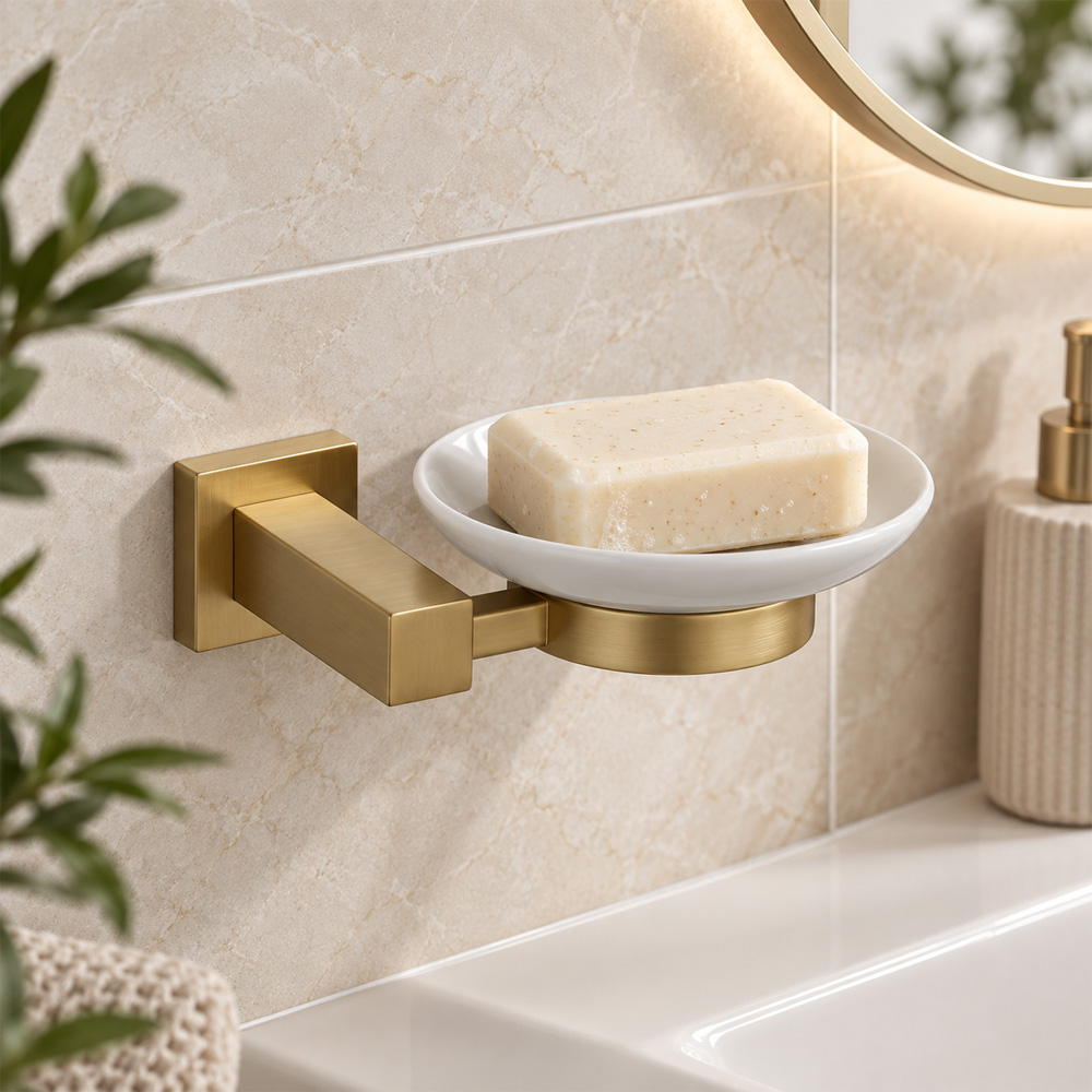 Go Bathrooms Froma Brushed Gold Ceramic Wall Mounted Soap Dish Image 2