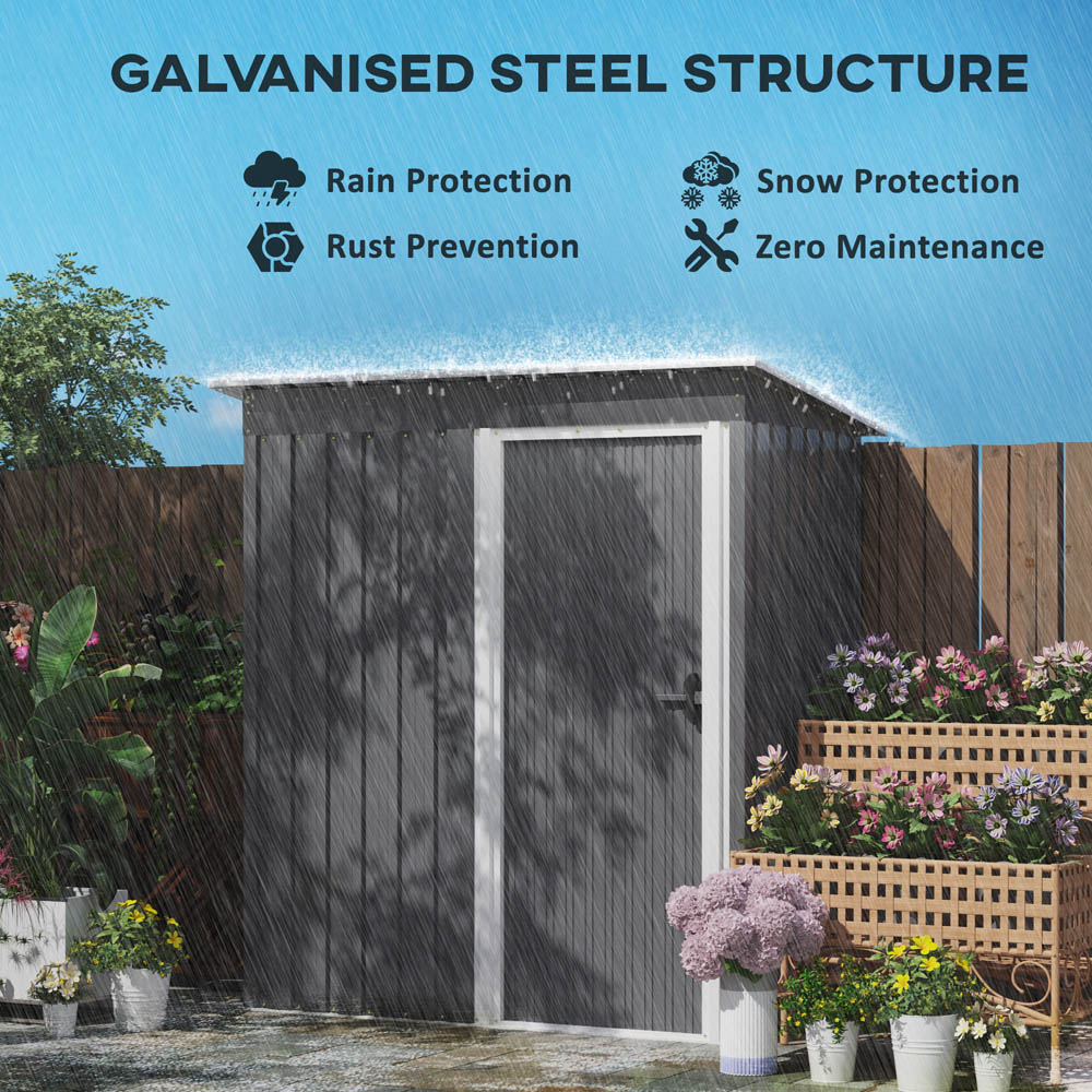 Outsunny 5 x 2.5ft Grey Sloped Roof Garden Storage Shed with Sliding Door Image 6