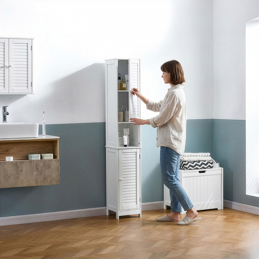 BATH VIDA Liano 2 Door White Tall Floor Cabinet Image 5