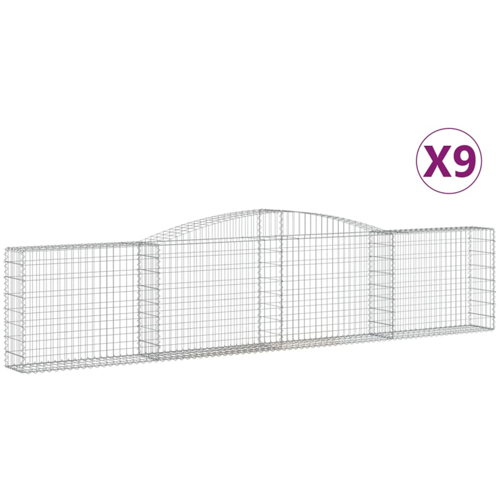 vidaXL Silver Galvanised Iron Arched Gabion Basket 80/100 x 30 x 400cm 9 Pack Image 4