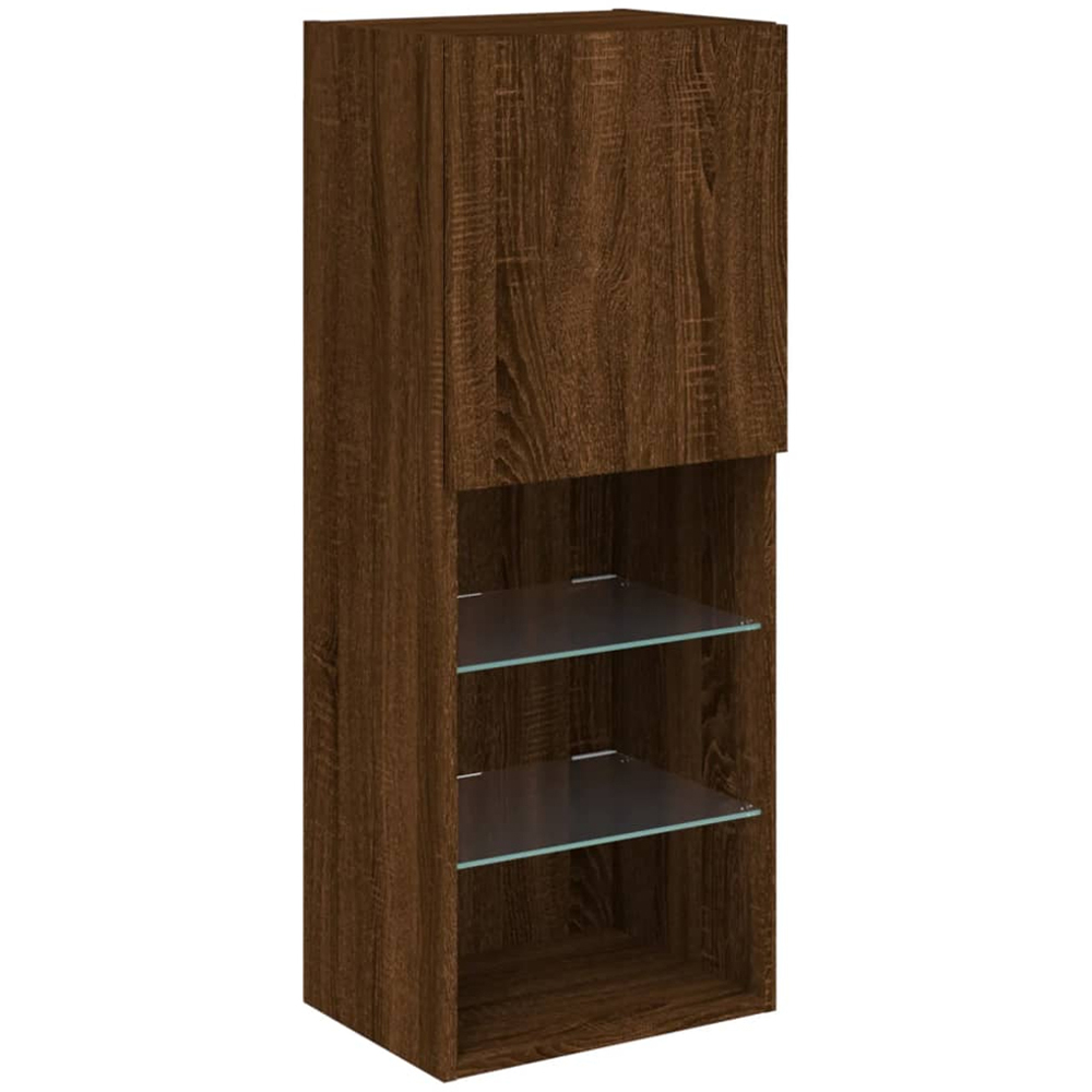 vidaXL Single Door 3 Shelf Brown Oak LED Wall Mounted TV Cabinet Image 7