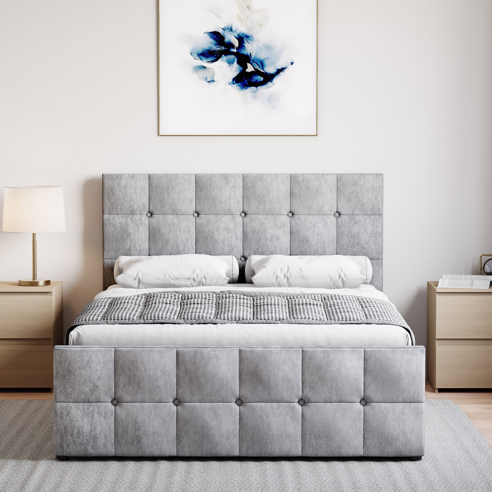 VIDA DESIGNS Valentina Double Silver Velvet Ottoman Bed with Gel Memory Foam Mattress Image 3
