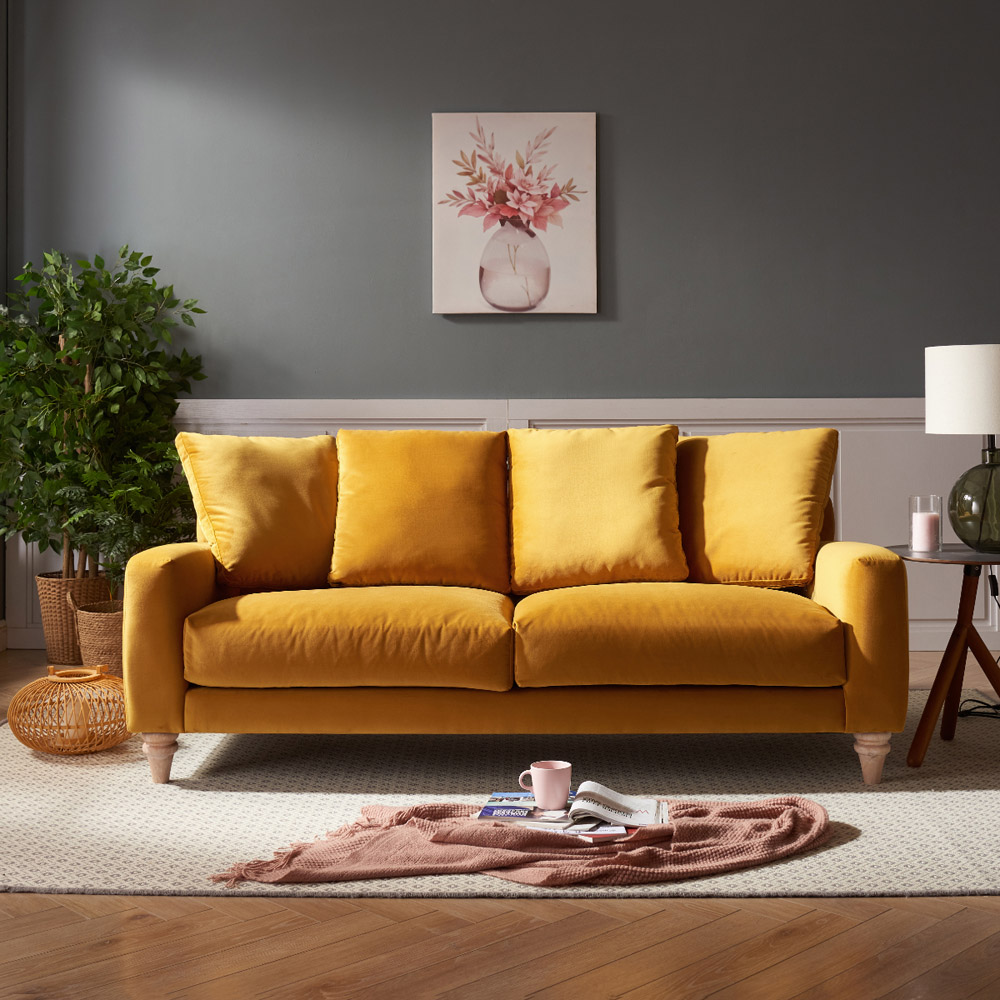 Home Detail Covent 3 Seater Mustard Gold Velvet Sofa Image 9