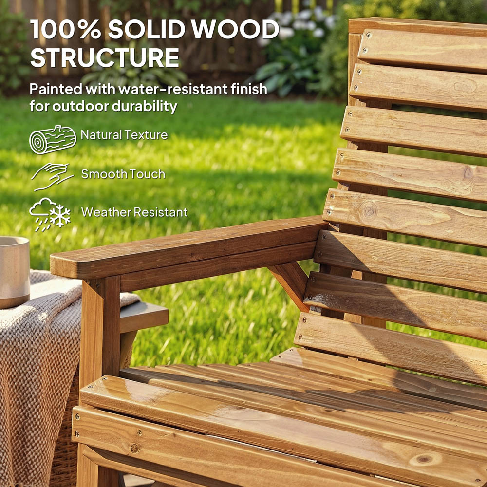 Outsunny 3 Seater Natural Wooden Garden Bistro Set with Parasol Hole Image 7