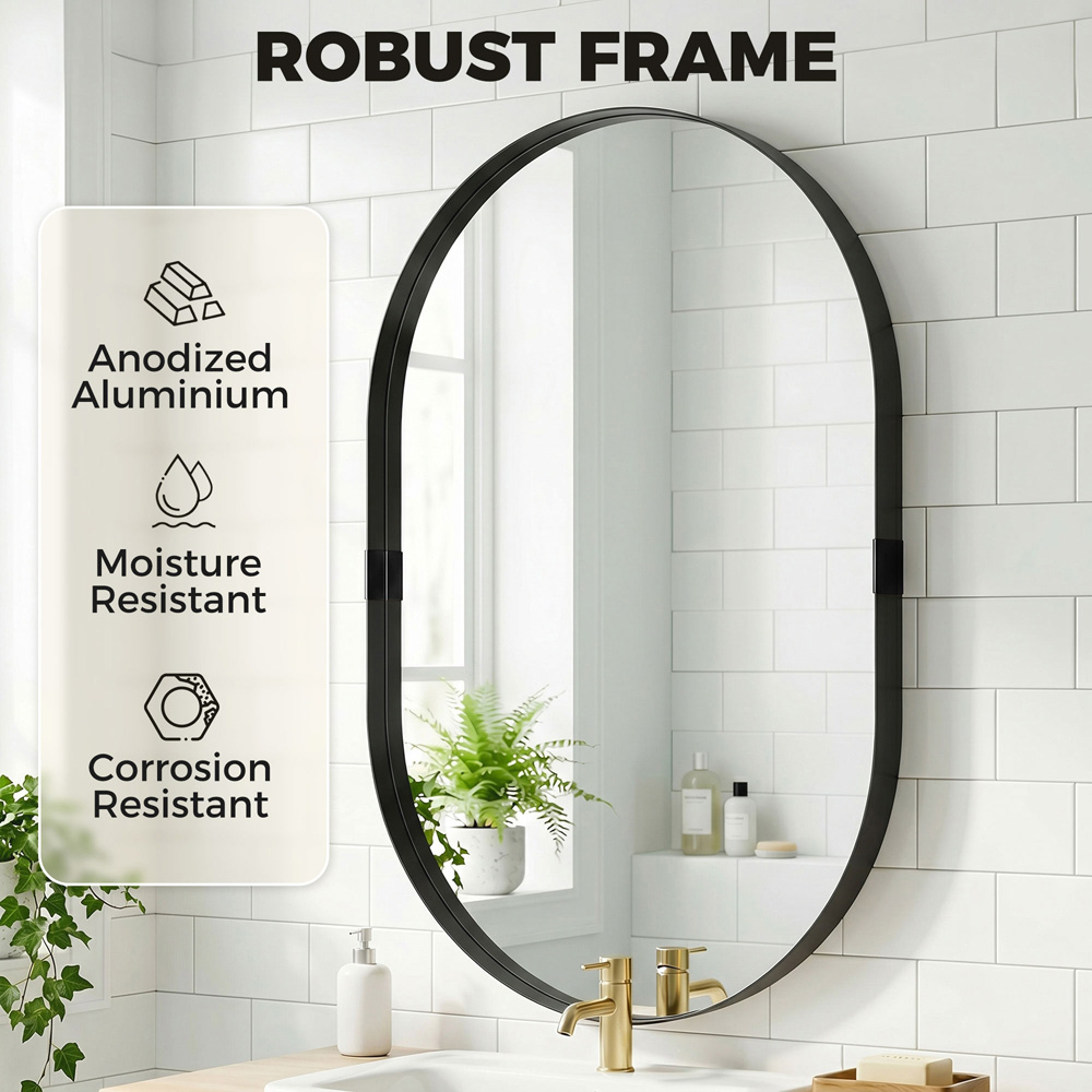 HOMCOM Black Wall Mirror with Elevated Aluminium Alloy Frame 60 x 90cm Image 7