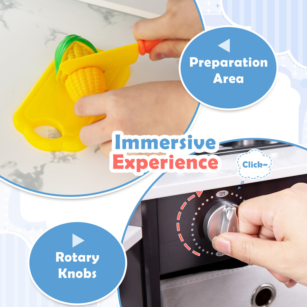 Costway Kids Coffee Wooden Corner Kitchen Play Set with Lights and Water Circulation System Image 6