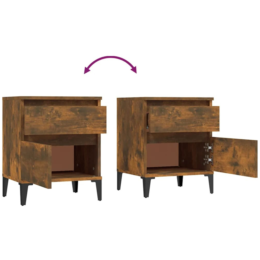 vidaXL 2 Drawer Smoked Oak Bedside Cabinet Image 6
