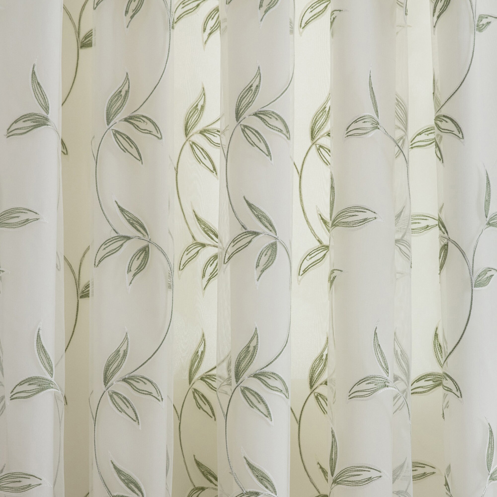 Alan Symonds Leaf Embroidered Sage Ring Top Eyelet Tulle Voile Curtains 147 x 229cm Image 3