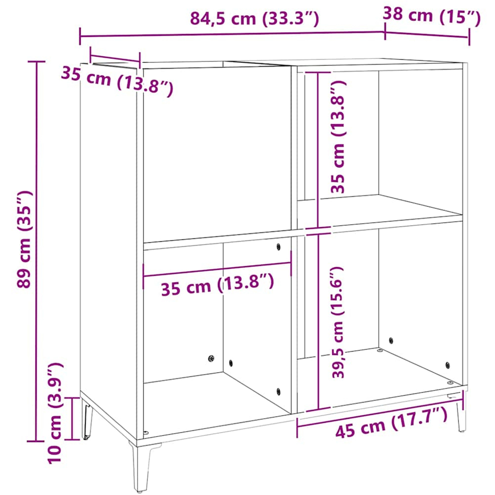 vidaXL 3 Shelf Concrete Grey Record Cabinet Image 9