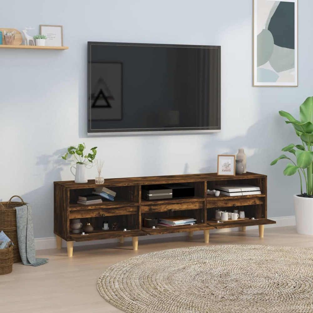 vidaXL 3 Door 3 Shelf Smoked Oak TV Cabinet Image 3