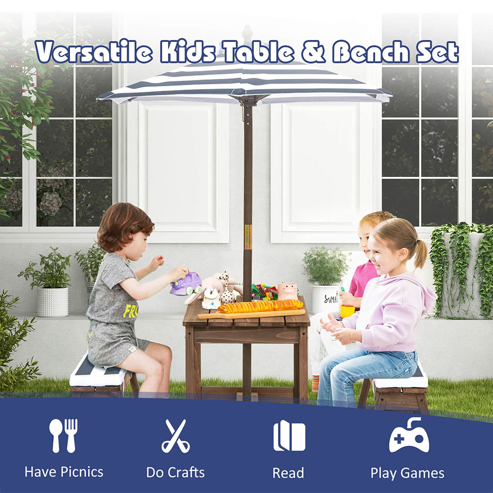 Costway Blue Kids Picnic Table and Bench Set with Umbrella Image 5