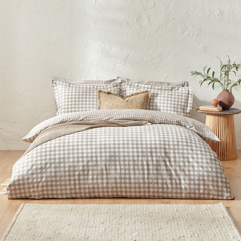 Yard Barton King Size Natural Check Printed 144 Thread Count Duvet Cover and Pillowcase Set Image 4