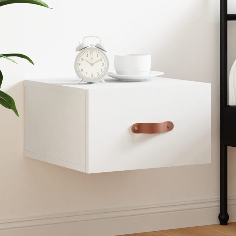 vidaXL Singe Drawer White Wall Mounted Bedside Table Image 1