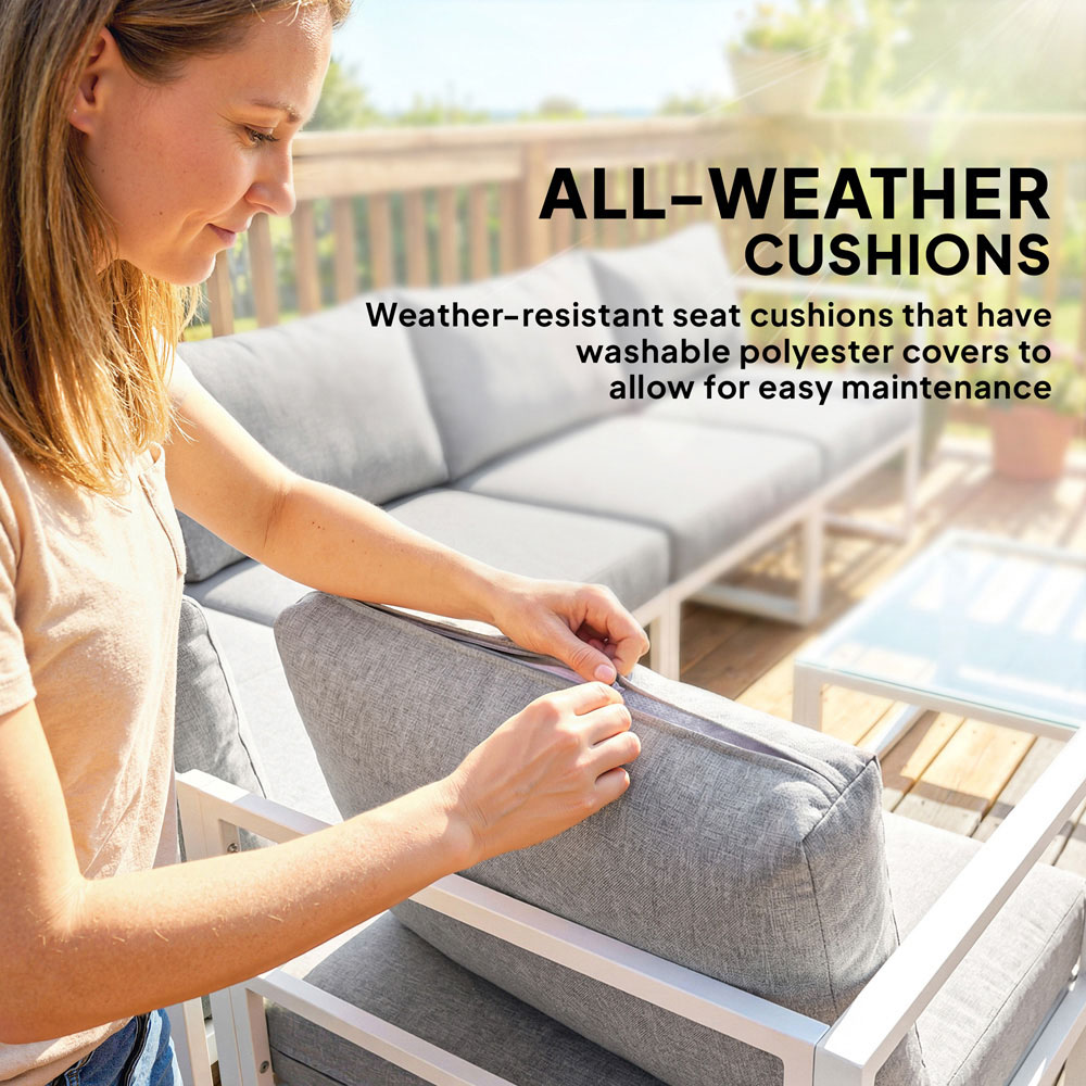 Outsunny 6 Seater Light Grey Aluminium Garden Lounge Set with Cushion Image 5