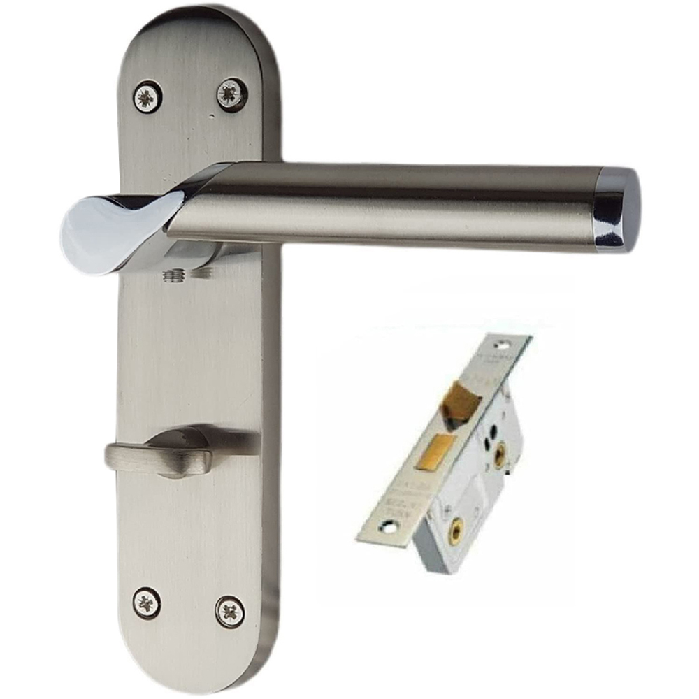 Golden Grace Satin Nickel Titan Bathroom Door Handle Set 182 x 45mm Image