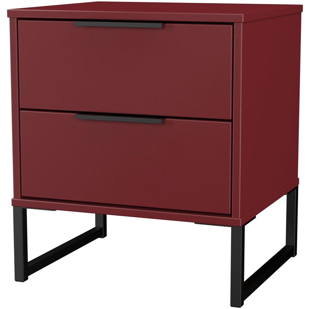 Crowndale Hong Kong 2 Drawer Matt Red and Black Compact Bedside Cabinet Ready Assembled Image 2