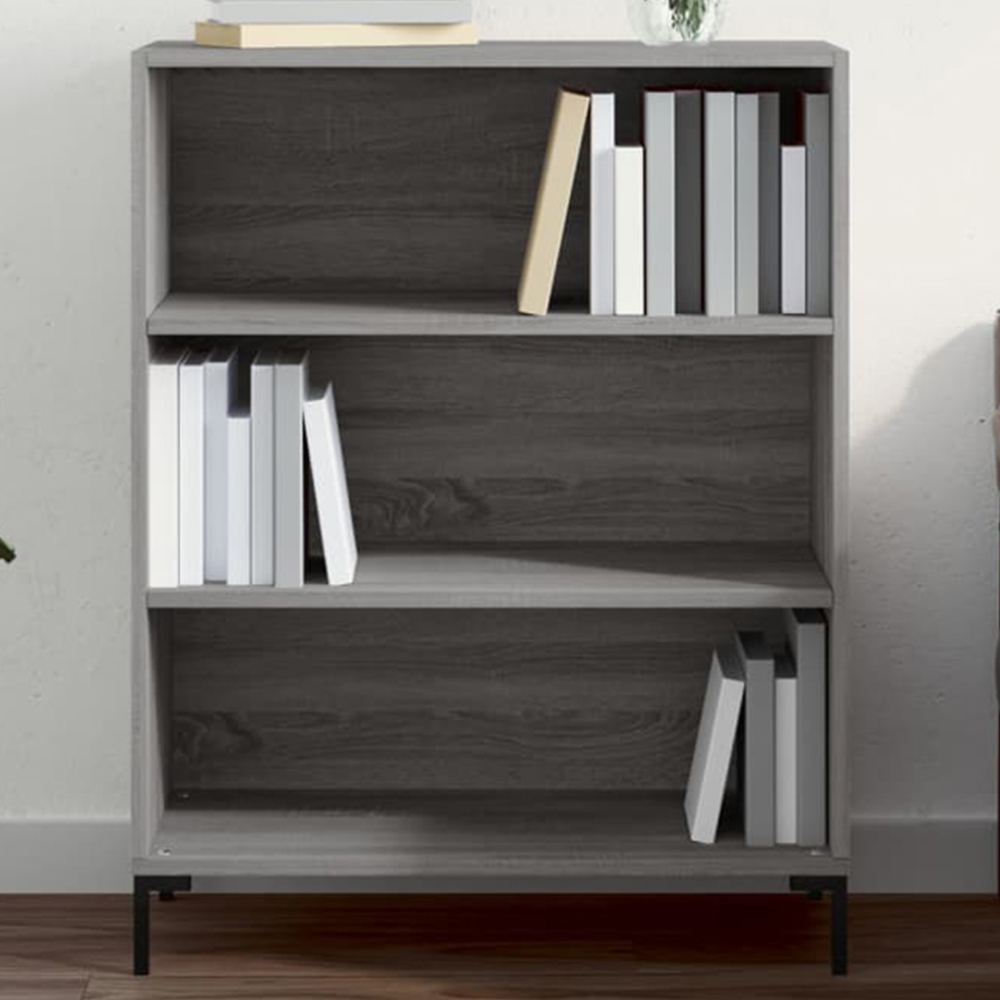 vidaXL 3 Shelf Grey Sonoma Bookcase Image 1