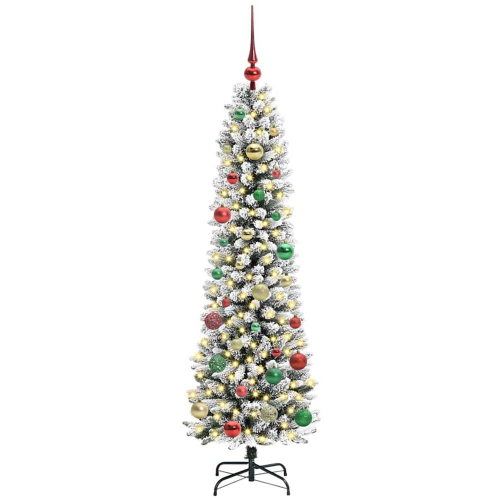 vidaXL Pre-Lit Warm White LED Multicolour Baubles White Artificial Christmas Tree with Stand 5ft Image 1