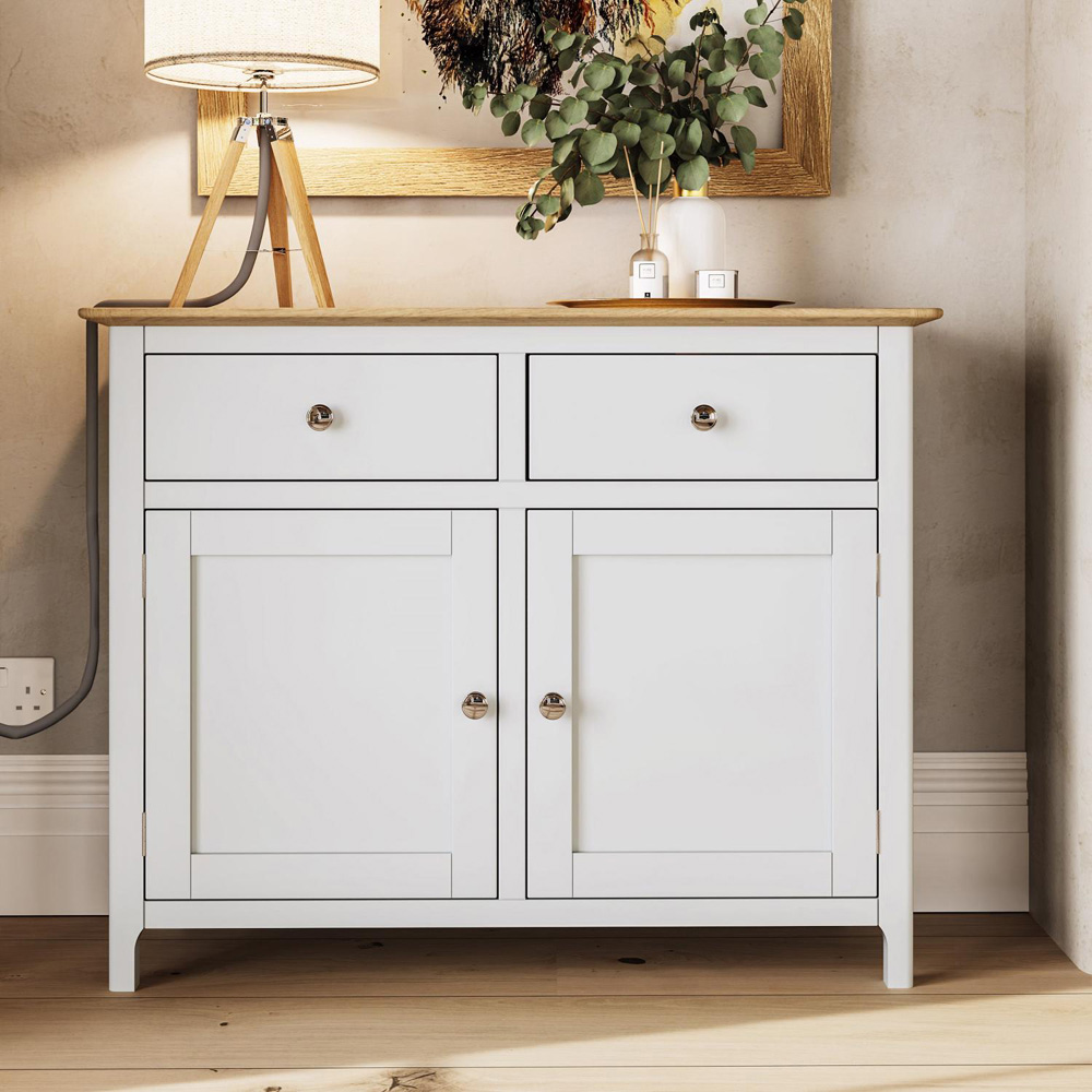 FWStyle Taberno 2 Drawer 2 Door White Linen and Oak Sideboard Image 7