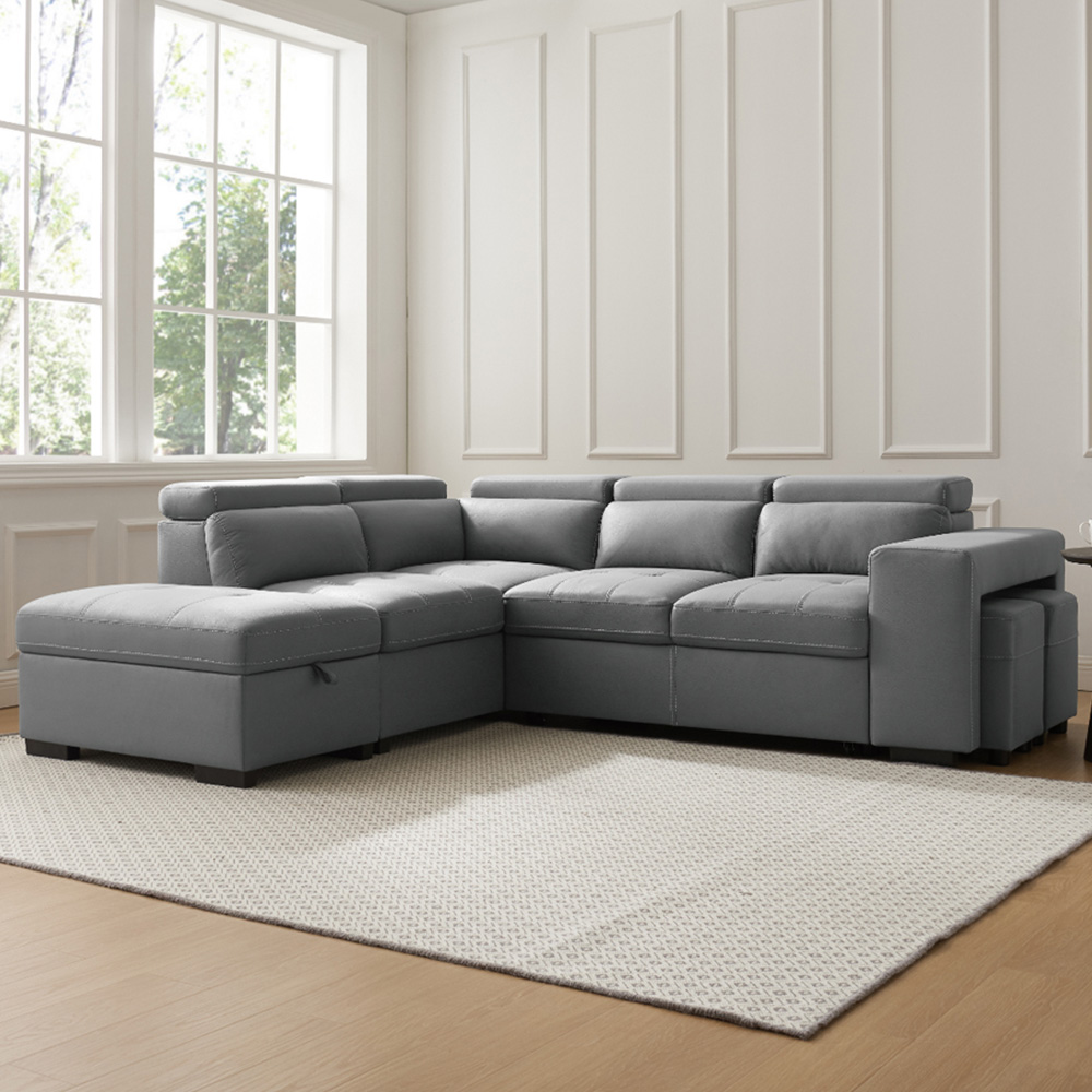 Home Detail Scarlett 5 Seater Grey Air Leather Left Hand Corner Sofa Image 1
