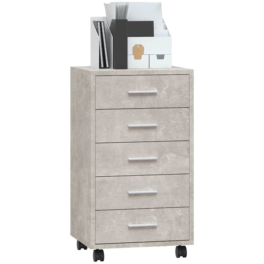 vidaXL 5 Drawer Concrete Grey Cabinet with Castors Image 4