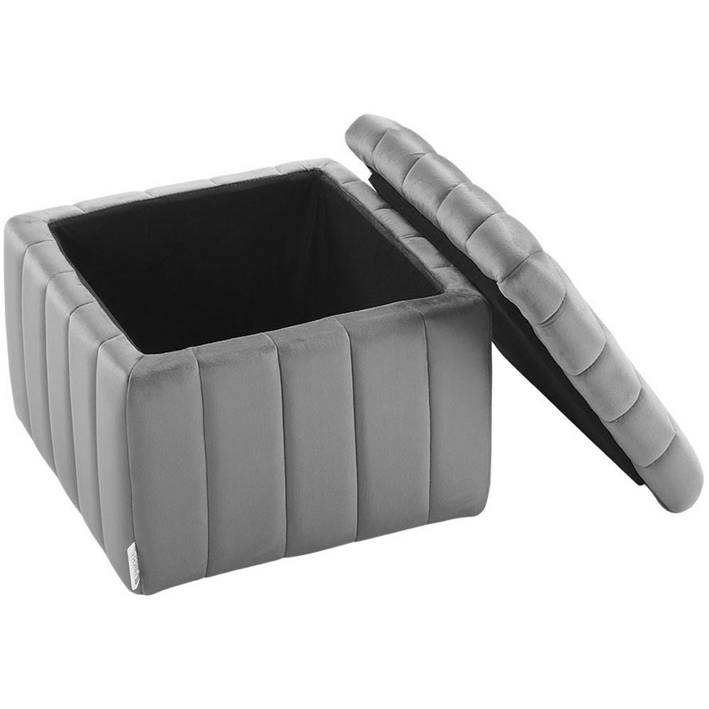 H&O Direct Grey Velvet Upholstered Storage Ottoman Image 3