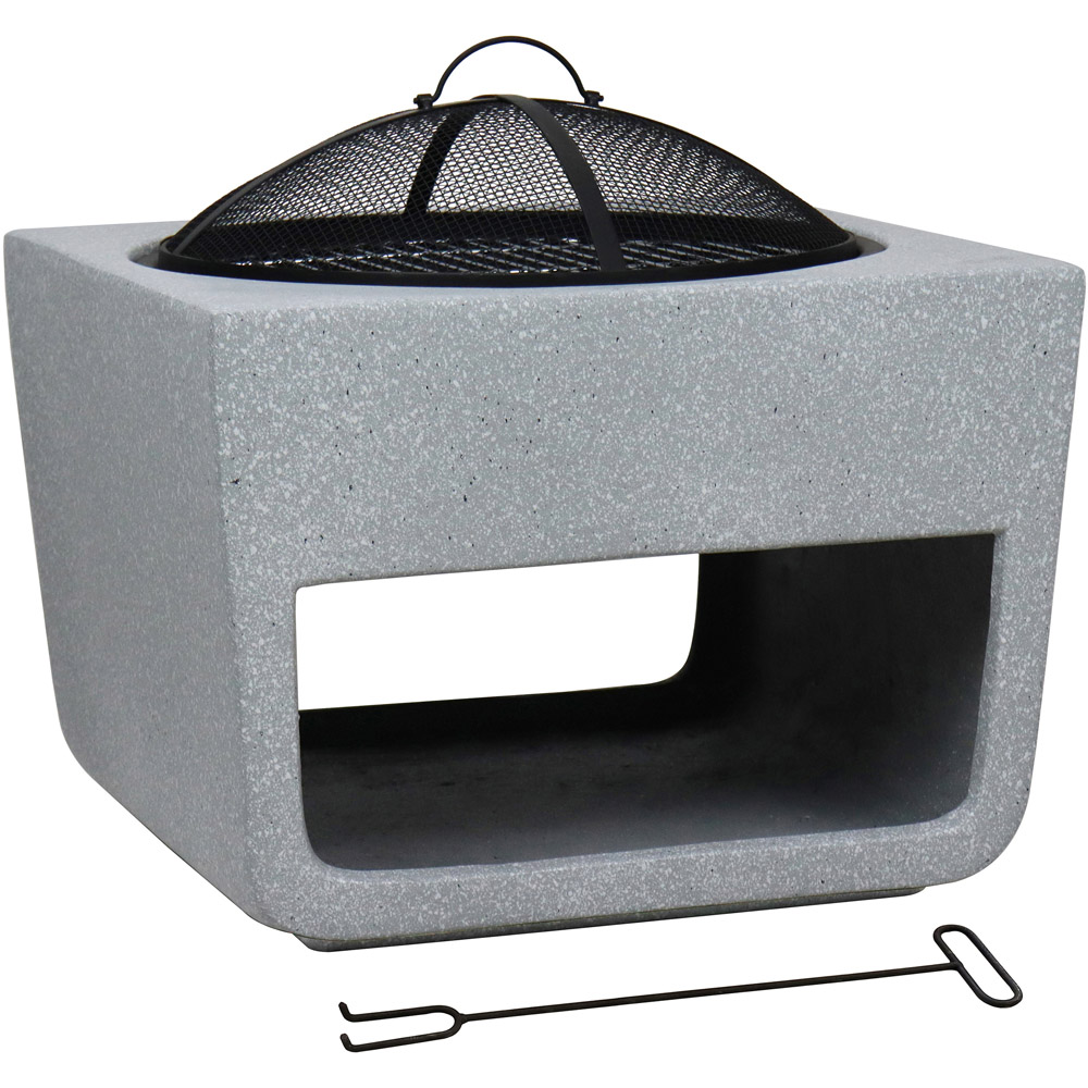 Charles Bentley Snug Lima Magnesia Square BBQ Firepit with Mesh Cover and Log Storage Image 3