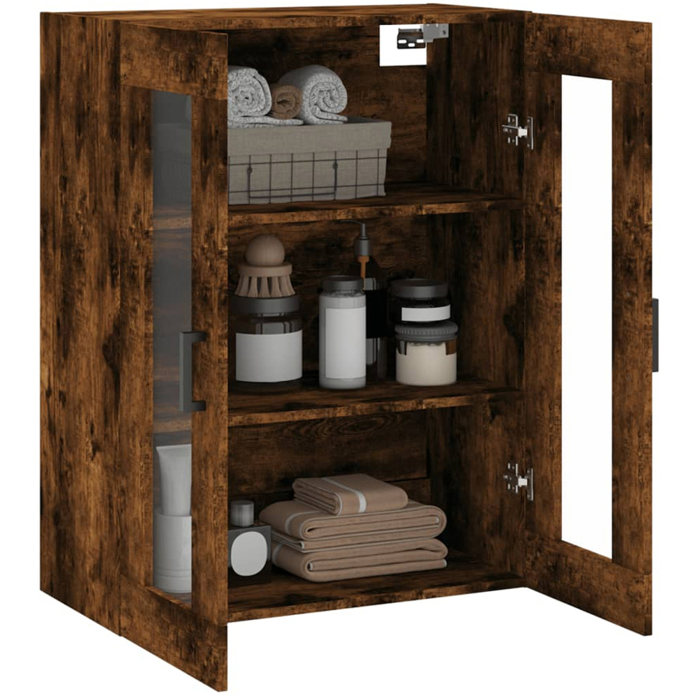 vidaXL 2 Glass Door Brown Smoked Oak Wall Mounted Cabinet Image 5