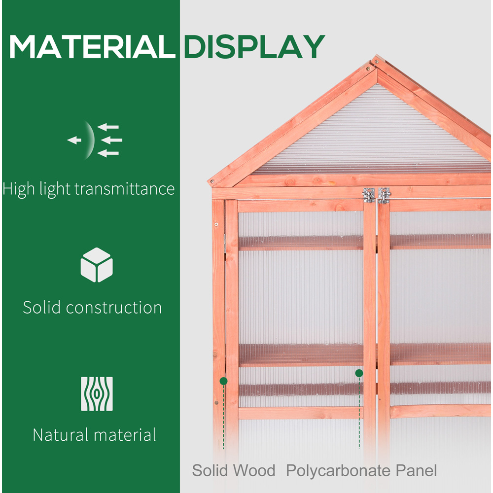 Outsunny 3 Shelf Orange Wooden Polycarbonate 2.6 x 1.5ft Cold Frame Greenhouse Image 5
