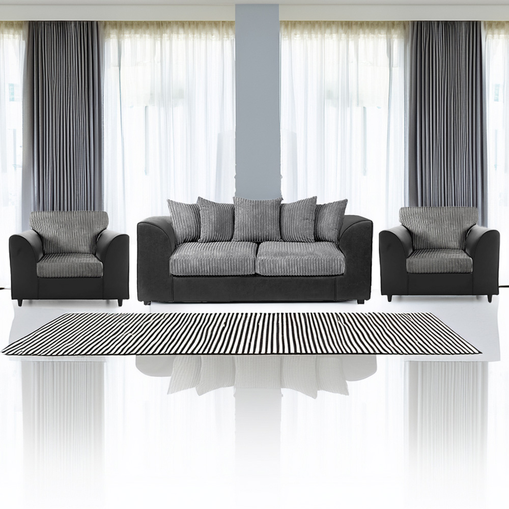 Luxor 5 Seater Black and Grey Jumbo Cord Scatter Back Sofa Suite Image 1