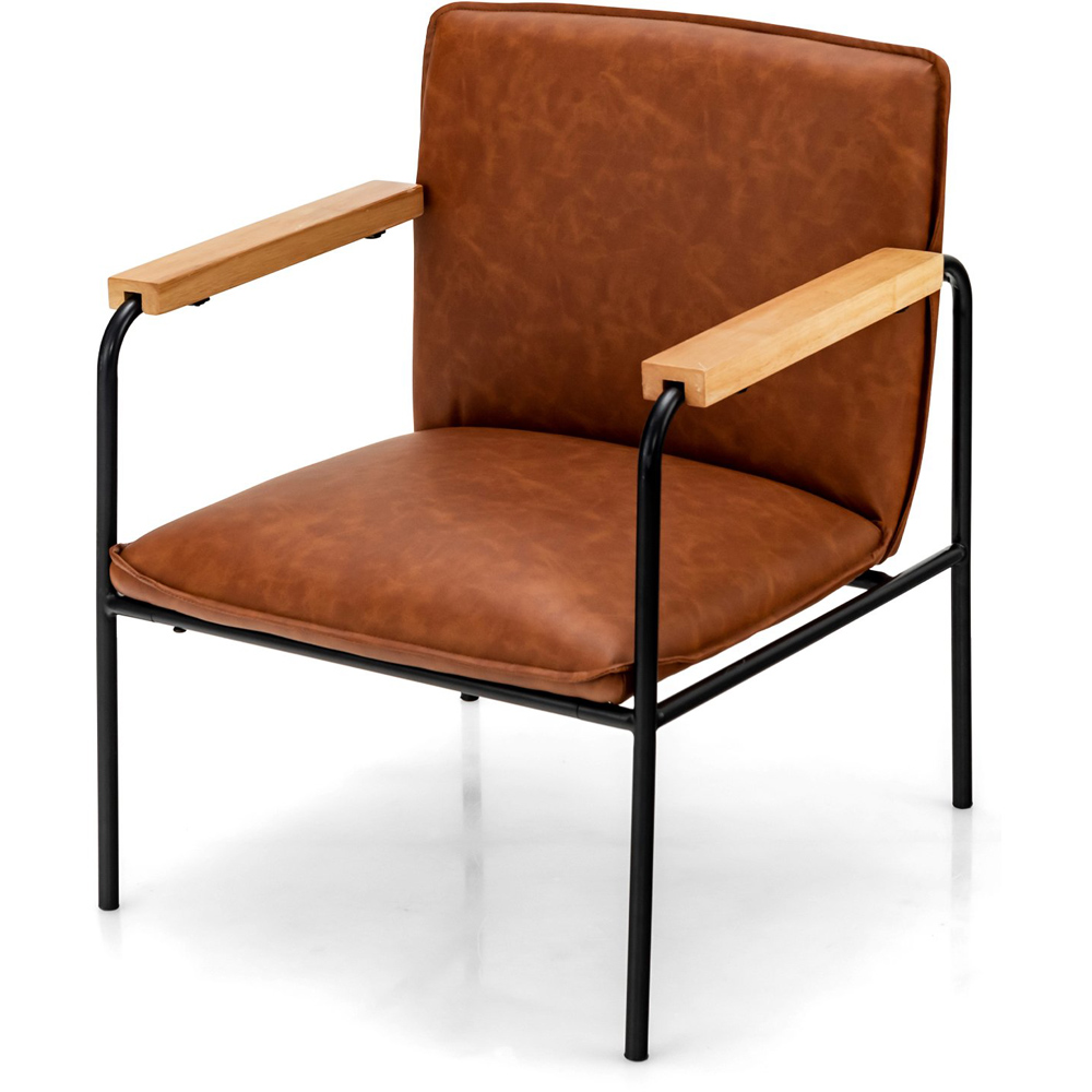 Costway Camel PU Leather Accent Chair Image 2
