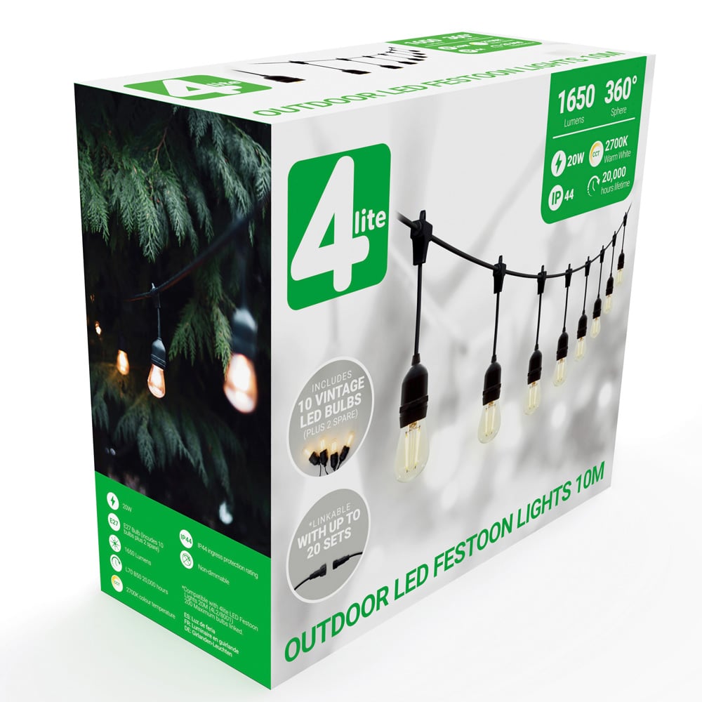 4lite Warm White Festoon Outdoor String Lamps 10m Image 3