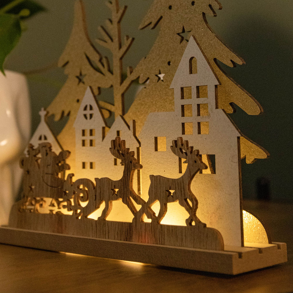 Samuel Alexander Warm White LED Light Up Wooden Village with Santa in Sleigh Image 6
