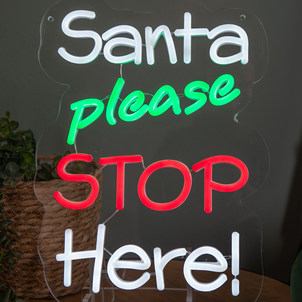 Samuel Alexander Red Green and White LED Santa Please Stop Here Neon Sign 35 x 26cm Image 4