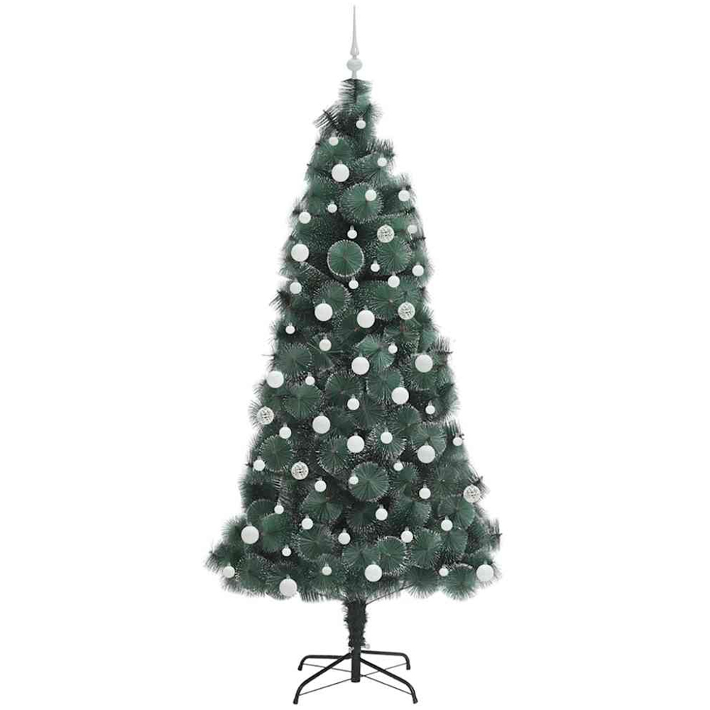 vidaXL Pre-Lit White Baubles Green Artificial Christmas Tree 7ft Image 4