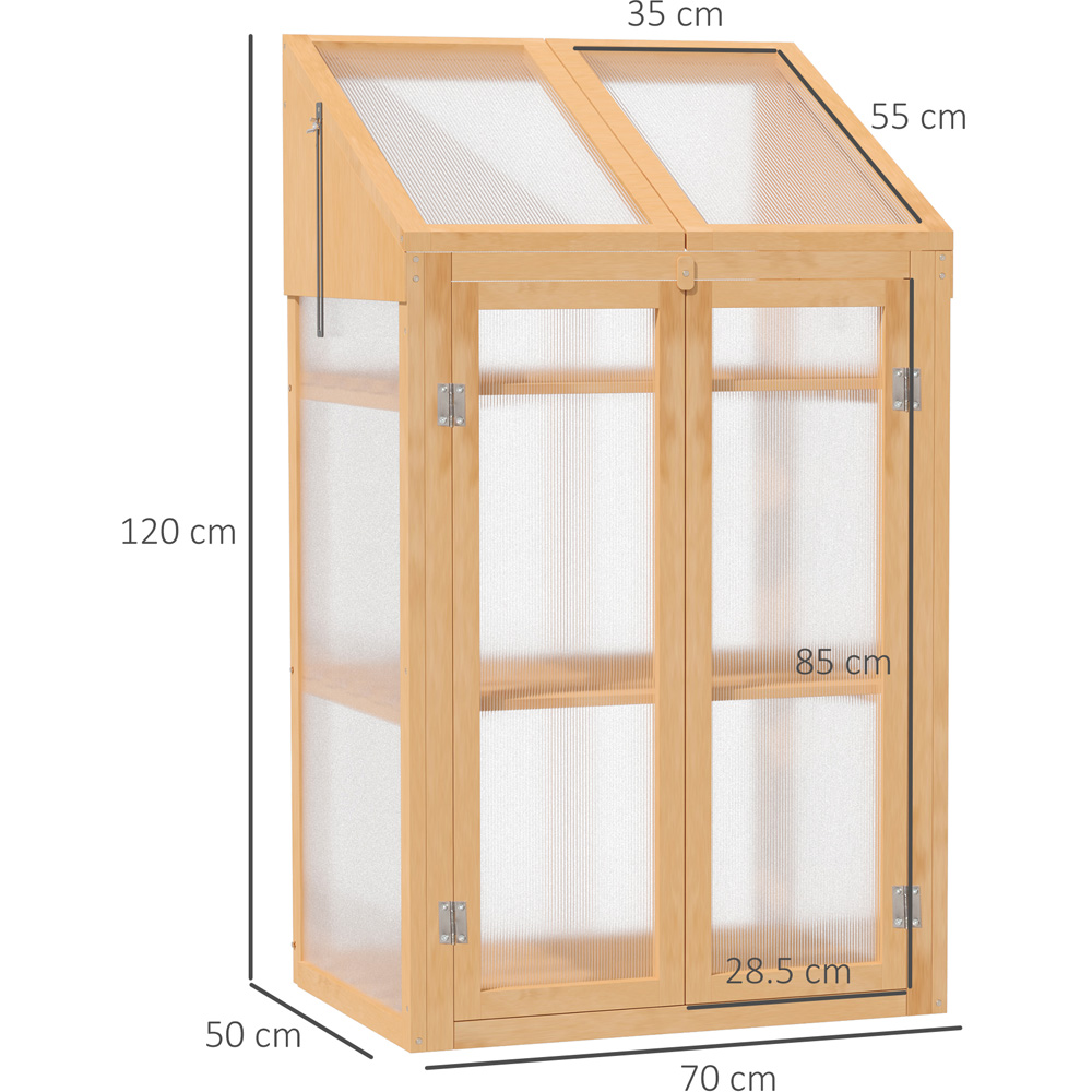 Outsunny 3 Shelf Brown Wooden Polycarbonate 2.2 x 1.6ft Cold Frame Greenhouse Image 8