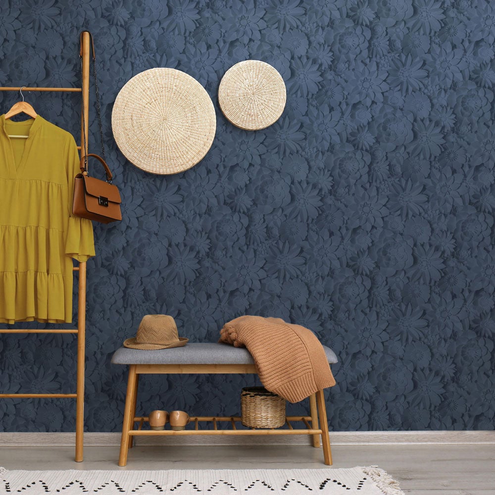 Fine Decor Dimensions Floral Blue Wallpaper Image 4