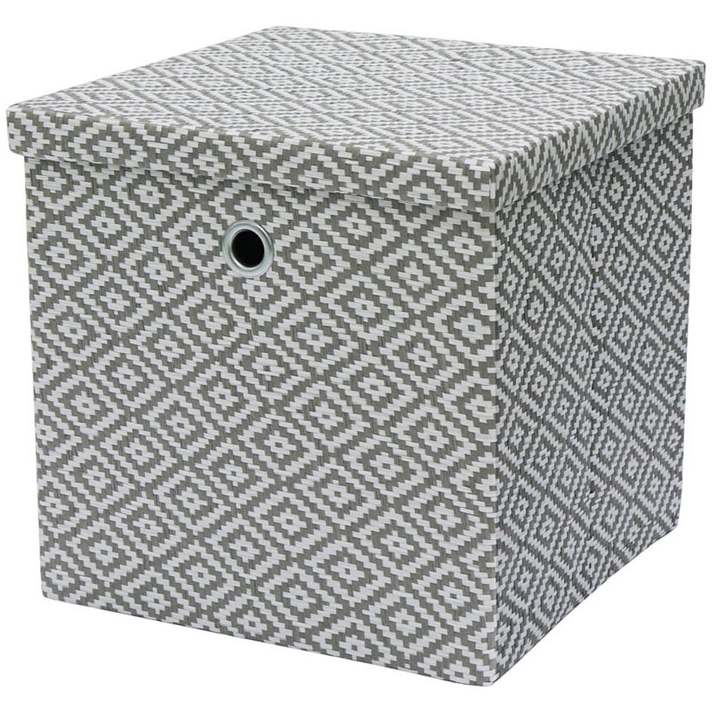 JVL Argyle Grey Foldable Paper Storage Box with Lid Image 1